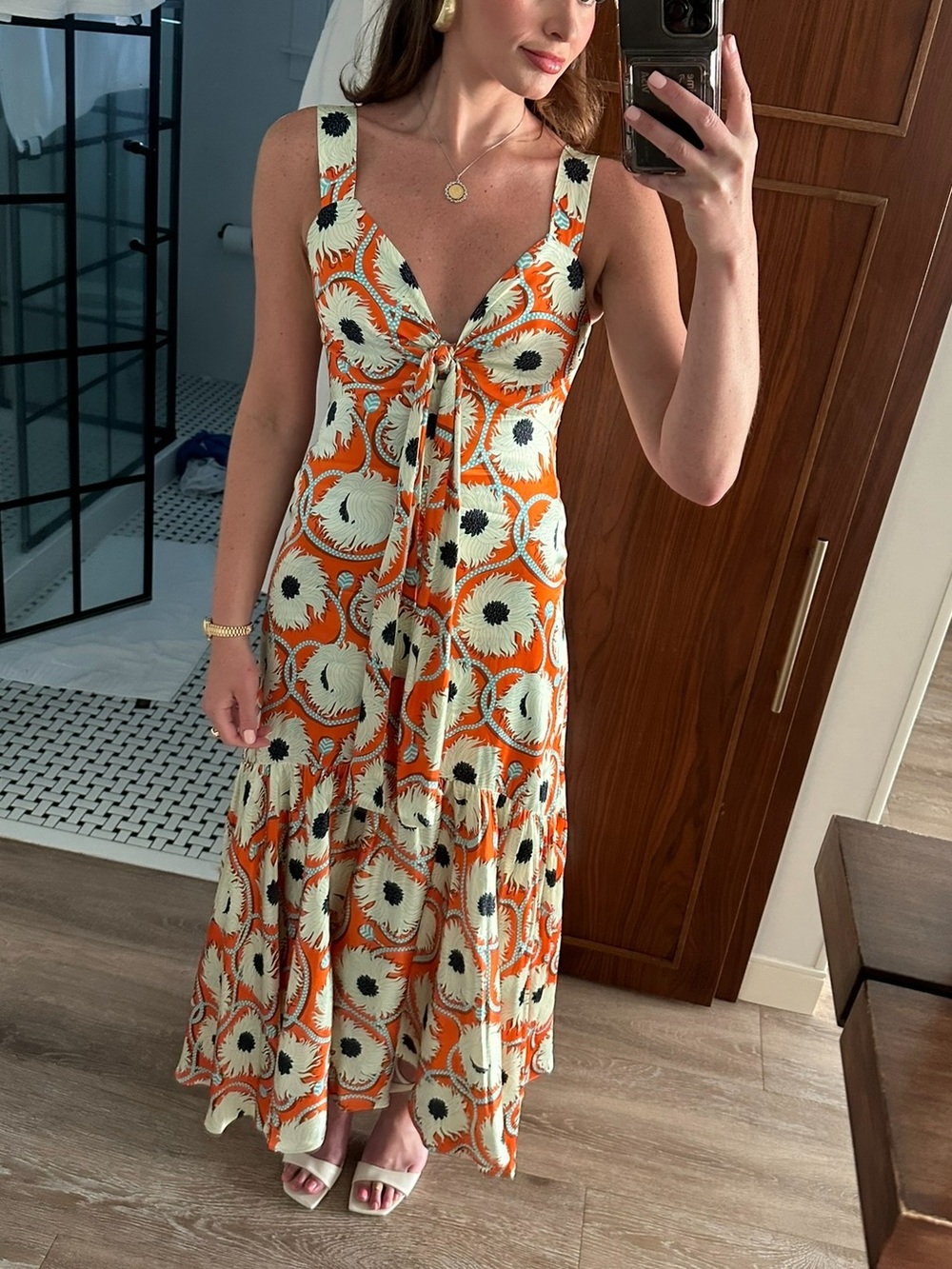 Alexis Ariel Sleeveless Front-Tie Midi-Maxi Dress in Orange Floral - Picture 2 of 4